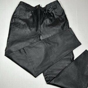 Vtg ALLISON WOODS Women 100% Leather Black Pants Elastic Back Zip Lined 30 x 29